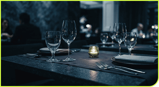 Gedeckter Tisch im Restaurant am Abend