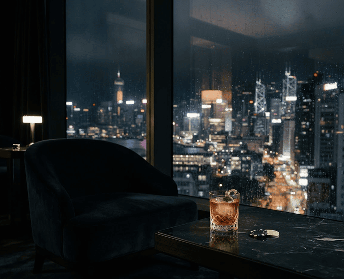 Skyline bei Nacht in der Nähe des Hauses